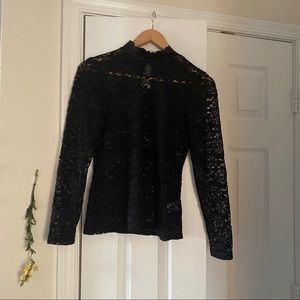 Black lace mock neck shirt